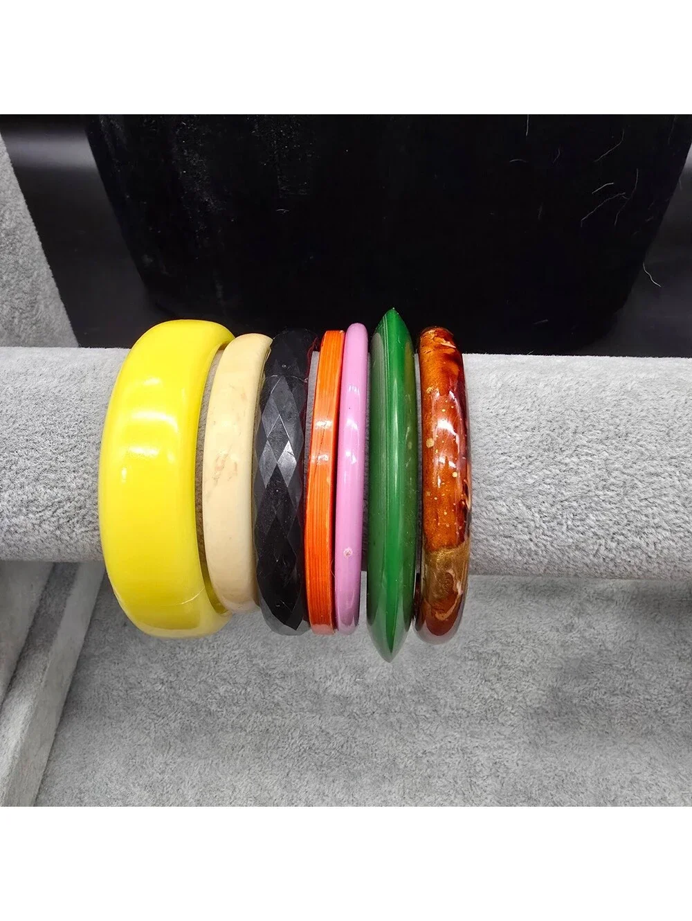 Vintage Plastic Bangle Bracelet Lot 7 Mid Century Style Lucite Acrylic Stack